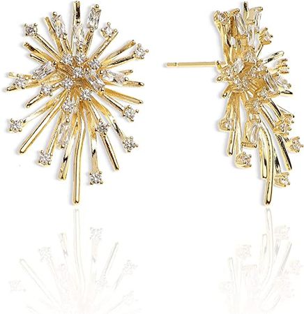 Amazon.com: Sonateomber Firework Flower Big Gold Statement Stud Earrings for Women - Trendy Sparkly Cubic Zirconia Star Unique Punk Wedding Bridal Fashion Jewelry Gifts : Clothing, Shoes & Jewelry