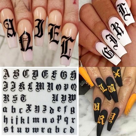 1 Sheet Alphabet Letters White Black Gold Acrylic Nails Tool Funny Nail Art 3D Decal Stickers | Wish
