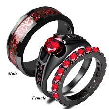 ruby black wedding ring set