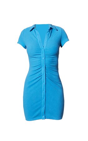 Blue Short Sleeve Ruched Brushed Rib Shirt Dress | PrettyLittleThing USA
