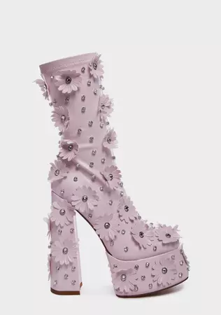 AZALEA WANG Floral Rhinestone Platform Boots - Pink – Dolls Kill