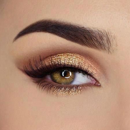Gold Glitter Eye Makeup w/ Brown Liner