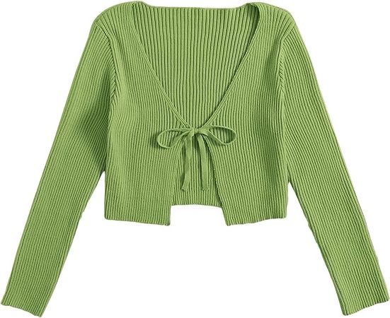 Floerns Women's Tie Front Long Sleeve Rib Knit Cardigan Crop Top Hot Pink L at Amazon Women’s Clothing store