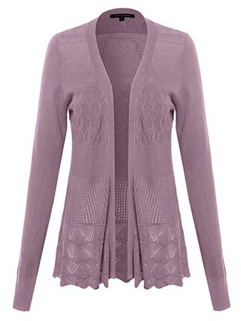 Made by Emma Women's Embroidery Lace Patterned Long Sleeves Cardigan Sweater at Amazon Women’s Clothing store: