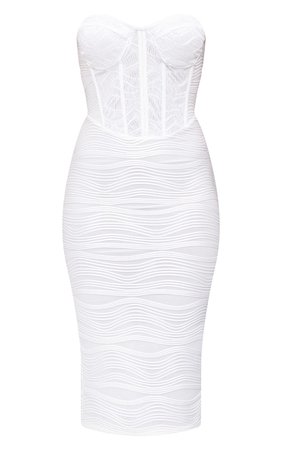 White Crinkle Corset Detail Bandeau Bodycon Dress | PrettyLittleThing USA
