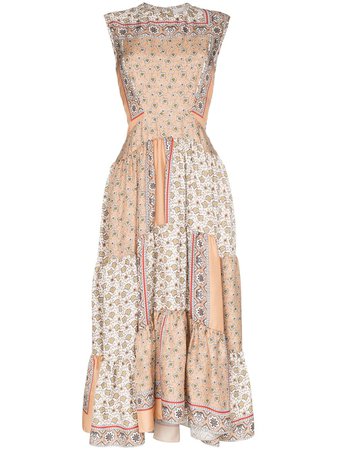 Neutral Chloé Patchwork Printed Midi Dress | Farfetch.com
