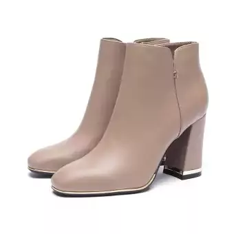 Daphne Heeled Ankle Boots Camel with Side Zipper & Metallic detail | Lazada
