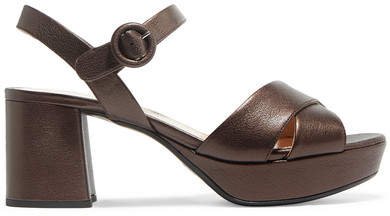 65 Metallic Leather Platform Sandals - Bronze