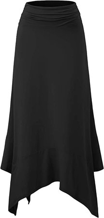 Women's Summer Casual Skirts Soft Fit Flowy Handkerchief Hemline Midi Skirt Navy S at Amazon Women’s Clothing store