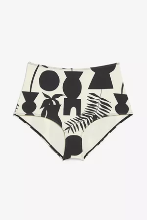 High-waisted bikini briefs - Black and white print - Swimwear - Monki DK