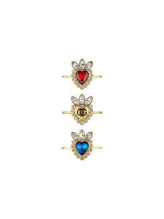 Gucci crystal-heart stack rings - FARFETCH