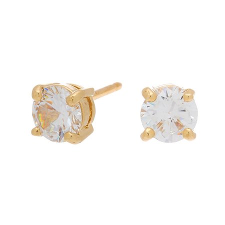 18kt Gold Plated 6MM Cubic Zirconia Round Stud Earrings | Claire's US