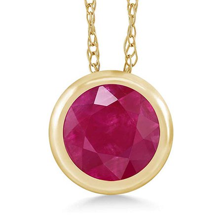 Amazon.com: Gem Stone King 14K Yellow Gold Round Red Ruby Pendant Necklace 0.56 Ct Gemstone Birthstone with 18 Inch Chain: Jewelry