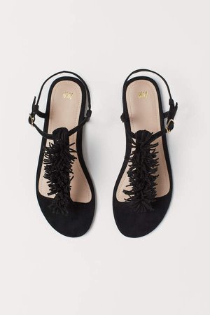 Sandals with Fringe - Black