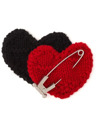 Prada Knitted Double Heart Pin 1IS0452DAU Red | Farfetch