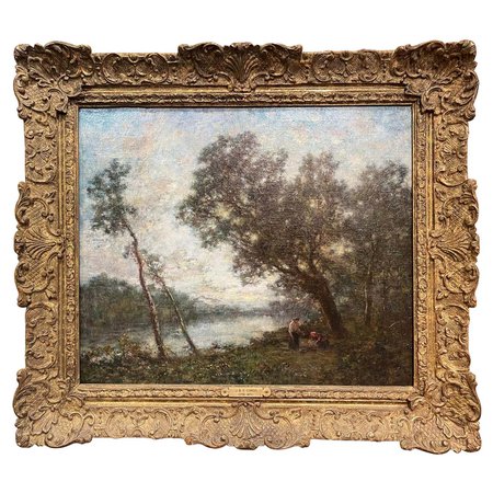 19th Century French Oil on Canvas Painting in Gilt Frame in the Style of Corot For Sale at 1stDibs