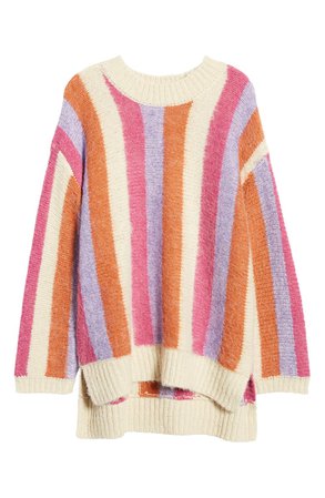 MOON RIVER Stripe High/Low Sweater