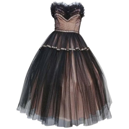 1950s Emma Domb Black and Pink Tulle Party Dress For Sale at 1stDibs | emma domb dress