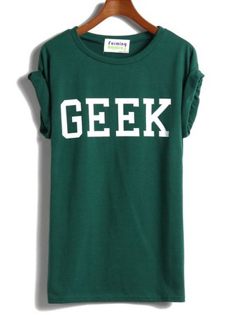 Rolled Sleeves GEEK Print T-shirt