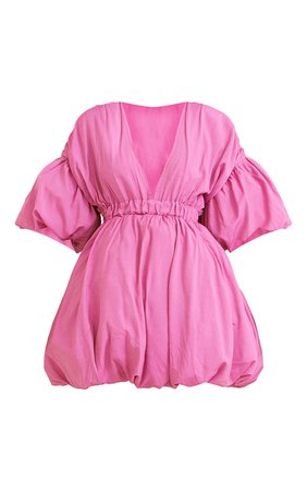 Pink Puff Sleeve Puffball Hem Shift Dress | PrettyLittleThing USA