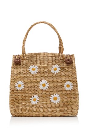 Poolside The Nines Floral-Embroidered Straw Tote