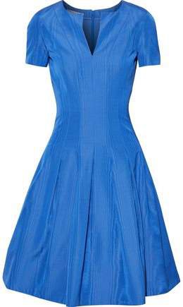 Flared Pleated Cotton-blend Moire Dress