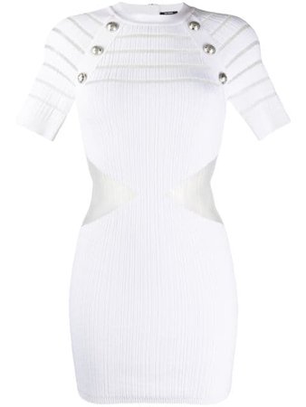 Shop white Balmain sheer panel knitted bodycon dress with Express Delivery - Farfetch