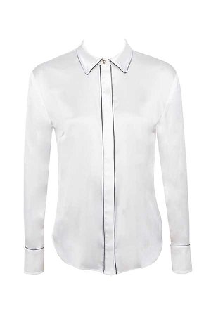 Clothing : Tops : 'Emile' White Satin Piped Shirt