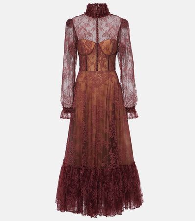 Lace Maxi Gown in Burgundy - Costarellos | Mytheresa