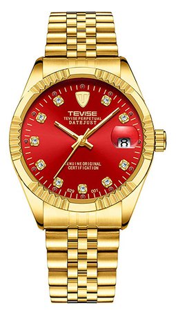 Amazon.com: Automatic Watch Men Luxury Gold Mechanical Watches Waterproof Casual Stainless Steel Mens Wristwatch (Gold Red): TEVISE: Gateway