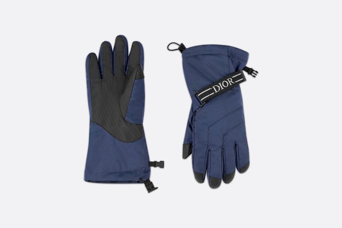 Ski Gloves with 'DIOR' Band Navy Blue and Black Technical Fabric | DIOR