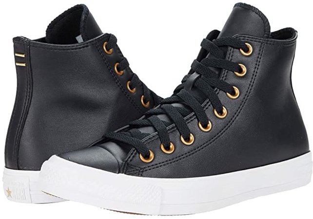 Chuck Taylor All Star Hi - Leather (Black/Gold/White) Women's Shoes