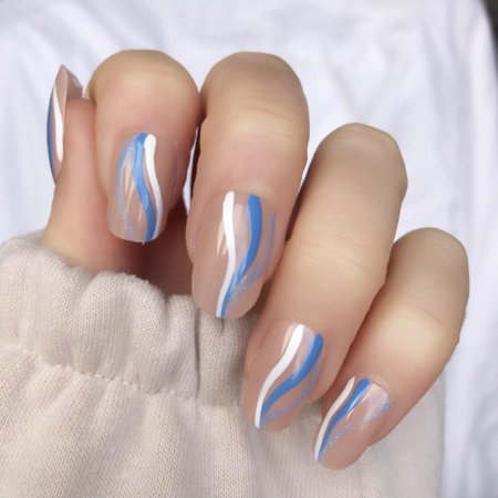 Blue Swirl Short Oval – Doobys Nails