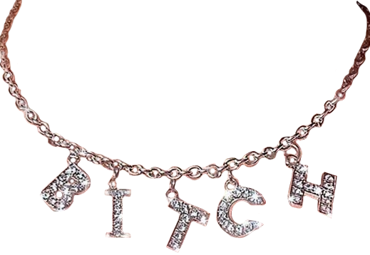 bitch silver rhinestone choker necklace