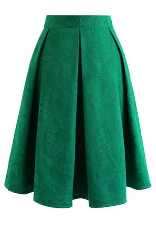Full A-line Midi Skirt in Green - Retro, Indie and Unique Fashion