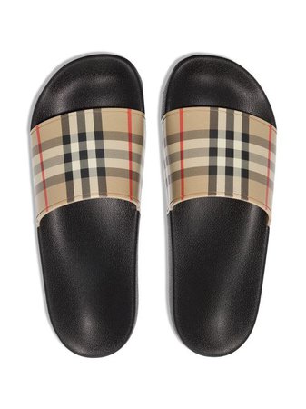 Shop brown Burberry check print slides with Express Delivery - Farfetch