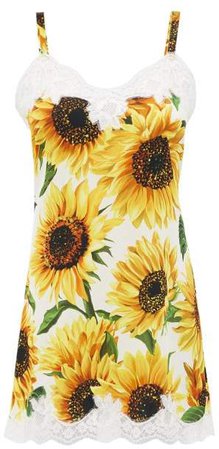 Sunflower Print Silk Blend Slip Dress - Womens - Yellow Print