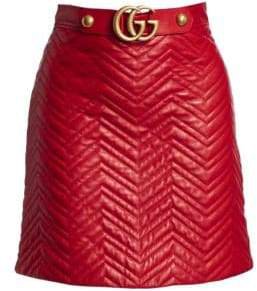 Women's Quilted Leather Mini Skirt - Hibiscus Red - Size 46 (10)