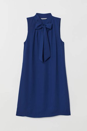 Dress with Tie Collar - Blue