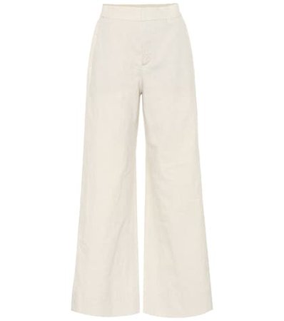 High-waisted linen and cotton pants