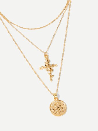 Cross & Round Pendant Layered Necklace | SHEIN