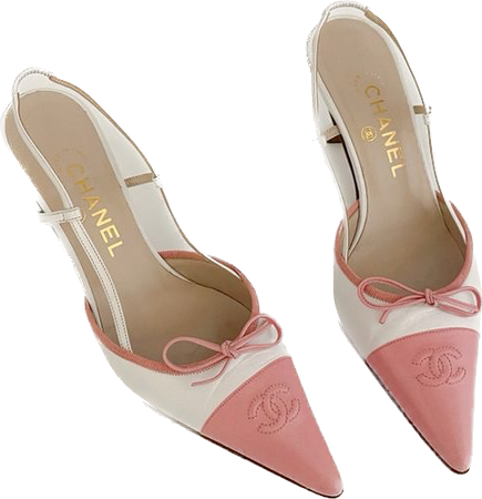 chanel monogram and bow detailed pink and white leather slingback sandals