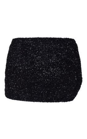 Black Textured Glitter Split Side Mini Skirt | PrettyLittleThing USA