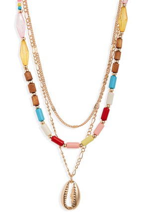 BP. Triple Strand Bead & Metal Shell Necklace | Nordstrom