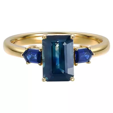 3.08ctw Teal Sapphire Three-Stone Engagement Ring 14K Gold For Sale at 1stDibs