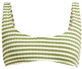 The Elle Ribbed Knit Bikini Top - Womens - Green Stripe