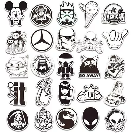 Computer Stickers for Laptop Water Bottles Hydro Flask Car Skateboard Guitar Luggage Waterproof Cool Graffiti Stickers Pack (Black and White Stickers) | Google Shopping