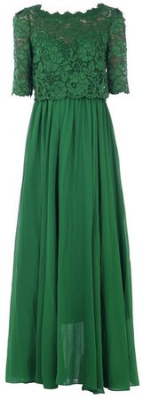 *Jolie Moi Green Lace Overlay Maxi Dress