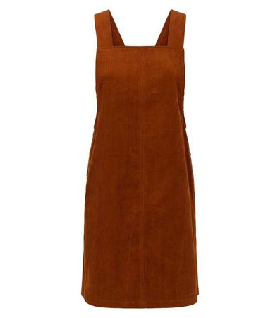 Rust Corduroy Button Side Pinafore Dress | New Look