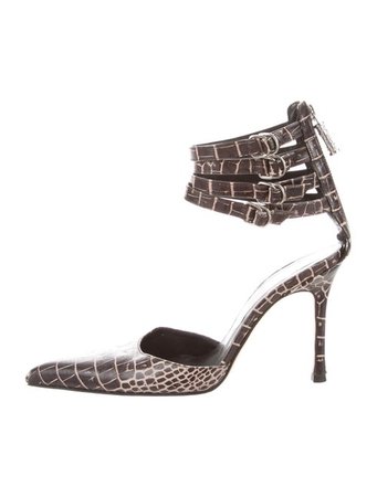 Versace Embossed Pointed-Toe Pumps - Shoes - VES37667 | The RealReal